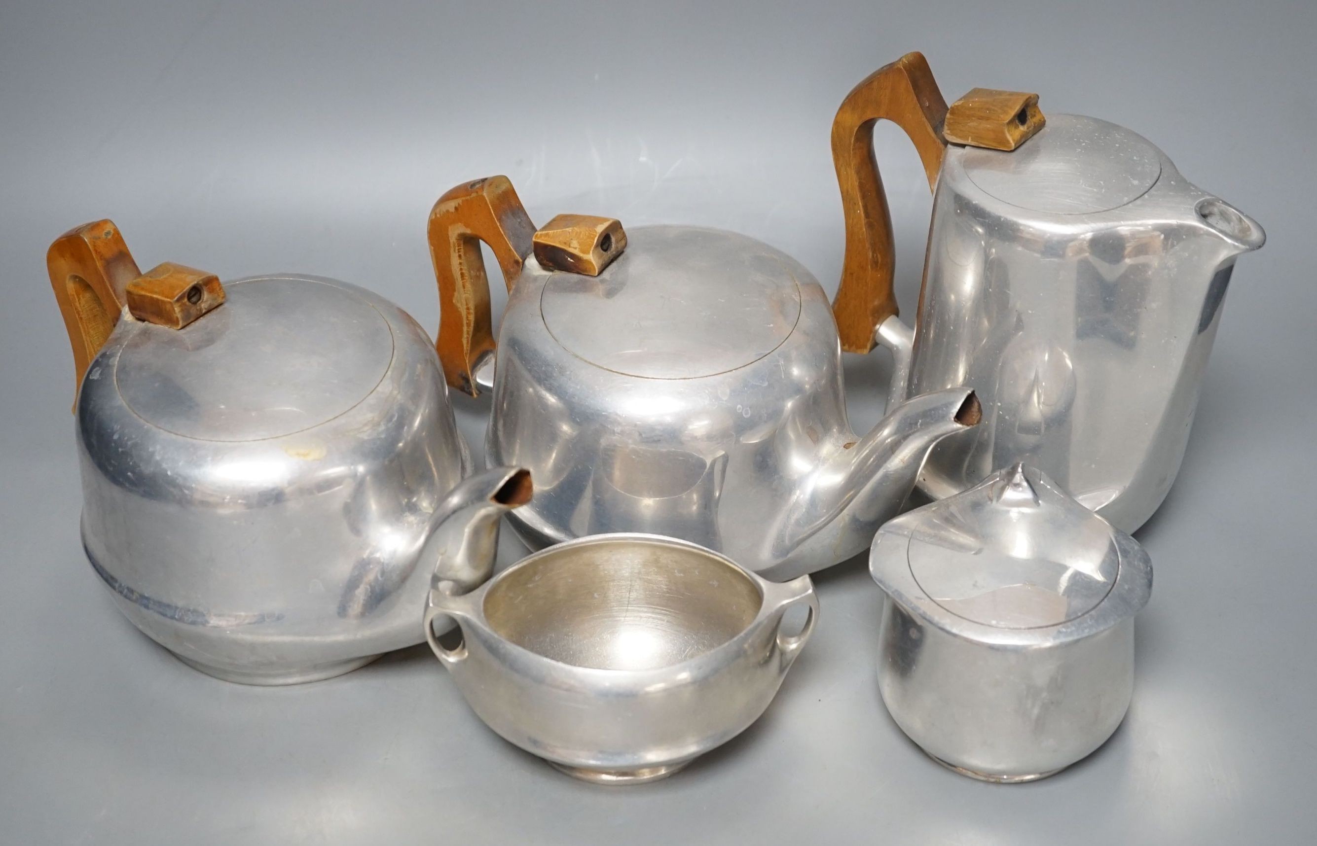 A Picquot ware aluminium five piece tea set